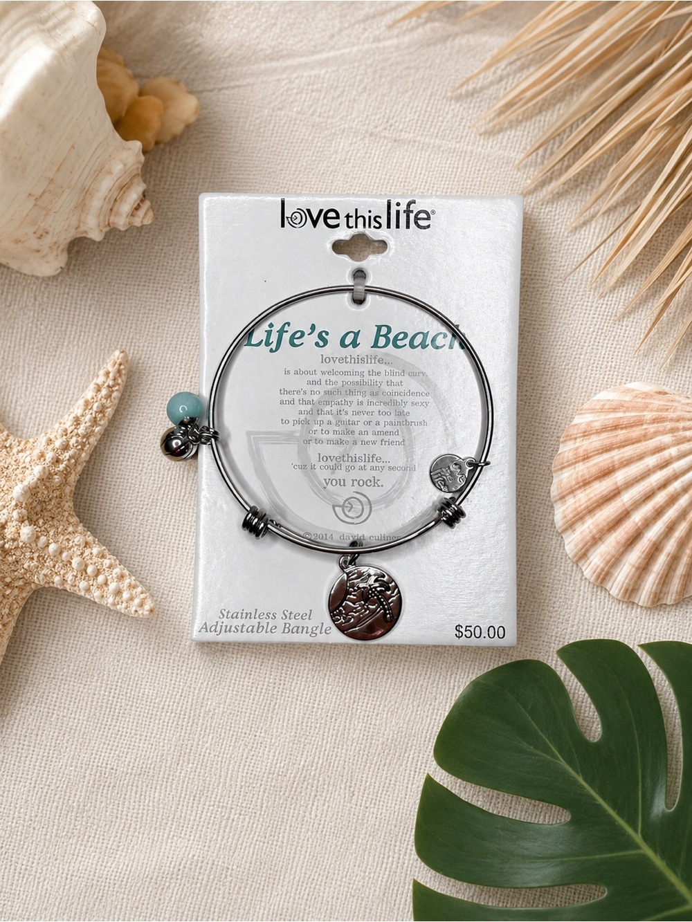 Love this life -Life's a Beach Adjustable  Stainless Steel Bangle